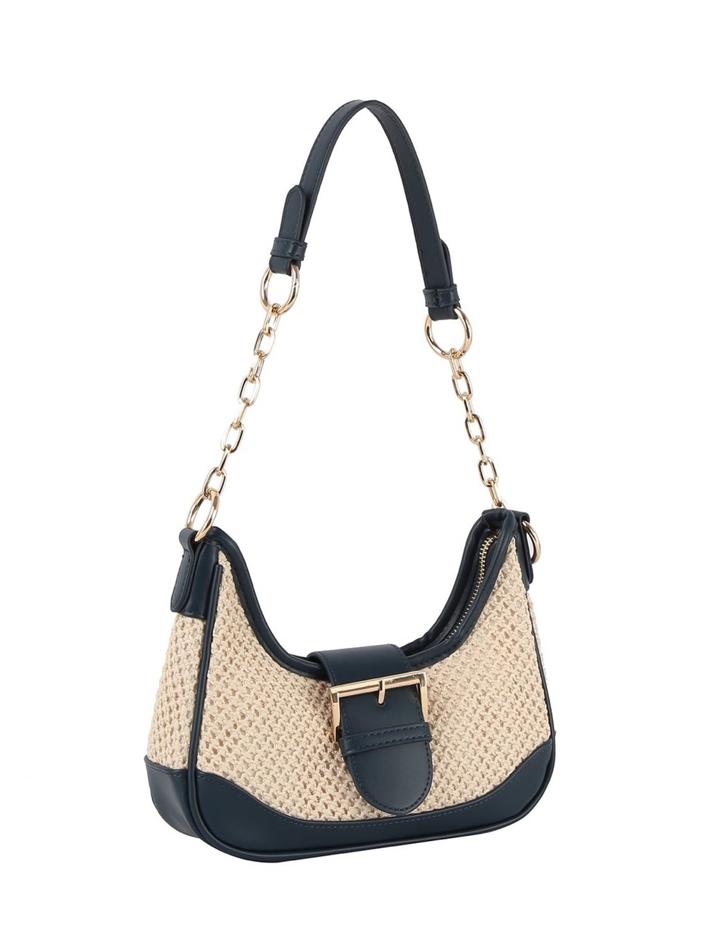 Echostitch Black & Cream Textured Straw Shoulder Bag NWOT